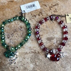 Christmas Green and Red crystal Beaded Charm Bracelets